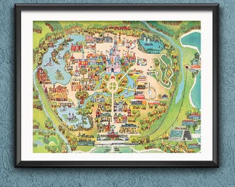Disney World Magic Kingdom Map Print Poster 1971 Wall Art Print Reproduction Disney Wall Decor Contemporary Brochure Souvenir - 2823