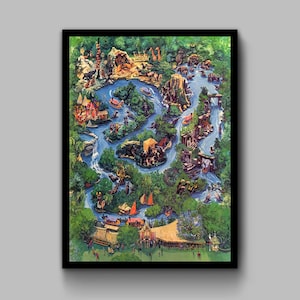 Jungle Cruise Map Print Poster Disneyland Disney World Magic Kingdom Color Adventureland Wall Art Decor Skipper Back Side of Water - 2809