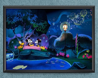 Mickie and Minnie's Runaway Railway Attraction Poster Print Reproduction Wall Art Hollywood Studios MGM Pluto Picnic Disney Wall Decor 3753