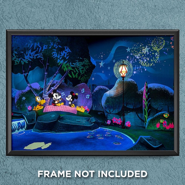 Póster de la atracción ferroviaria de Mickie y Minnie, impresión de reproducción, arte de pared, Hollywood Studios MGM Pluto Picnic, decoración de pared de Disney 3753