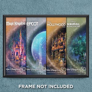 Disney World 50th Anniversary Magic Kingdom Epcot Animal Kingdom Hollywood Studios Magical Celebration Map Print Poster Wall Art Decor 3710