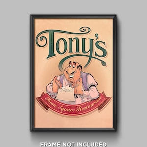 Tony's Town Square Restaurant Sign Print Poster Disney World Magic Kingdom Wall Art Decor Menu Reproduction Lady and the Tramp - 3546