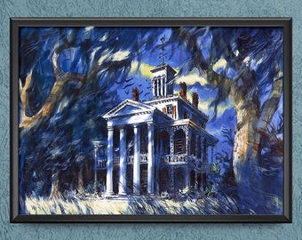 Haunted Mansion Concept Art Print Poster Disneyland Disney World Wall Art Painting Drawing Sketch Decor Grim Grinning Ghost Host 3754