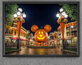 Mickey's Not So Scary Halloween Party Disneyland Main Street Pumpkin Poster Print Disney World Wall Art Decor Mickey Mouse Boo To You - 3622