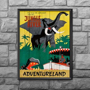 Jungle Cruise Attraction Print Poster Disney World Disneyland BarnWood Texture Adventureland Wall Art Decor Skipper Back Side of Water 3251
