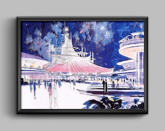 Disneyland Tomorrowland Space Mountain People Mover Carousel of Progress Concept Art Wall Decor Print Poster Disney Magic Kingdom 3427