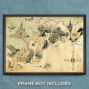 Tangled Map Print Poster Rapunzel Flynn Ryder Maximus Mother Gothel Snuggly Duckling 3756