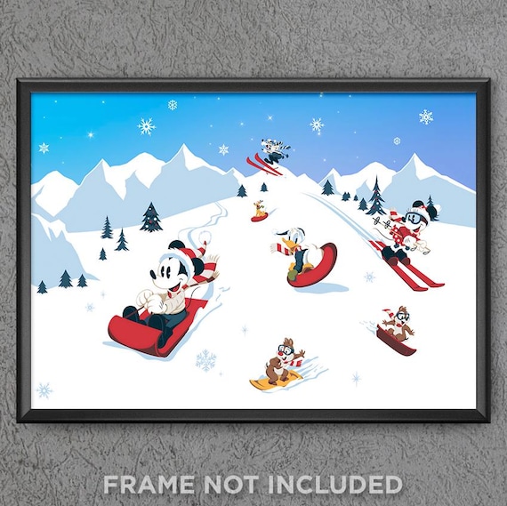 Christmas Sledding Mickey Mouse Poster Print Minnie Pluto Donald