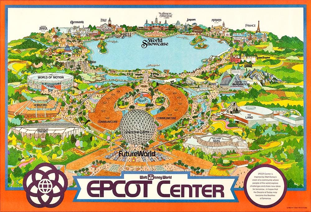 Disney World Epcot Center Map Print Poster 1982 Magic Kingdom Wall Art ...