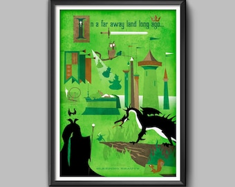 Cinderella Print Poster Disneyland Disney World Magic Kingdom Maleficent Dragon Wall Art Decor - 3177