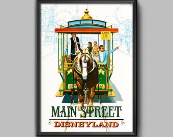 Main Street Disneyland Trolley Poster Print Horse Drawn Carriage Wall Art Decor Mickey Mouse Magic Kingdom USA  3443