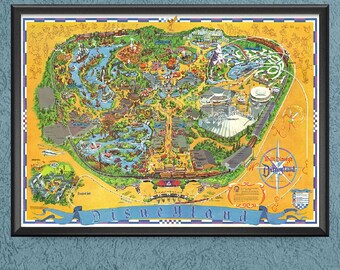 Disneyland Map Print Poster 1968 Reproduction Adventureland Main Street Fantasyland Tomorrowland Frontierland Disney Wall Art Decor 3175