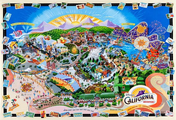 California Adventure Park Map 2001 Poster Print Wall Art Decor