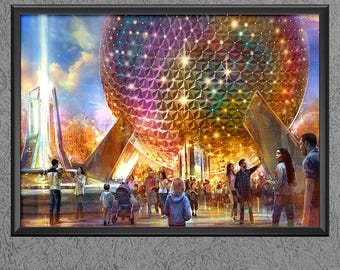 Spaceship Earth LED Lights Concept Art Print Poster Beacon of Magic 50th Anniversary Epcot Center Points of Light Wall Art Wall Decor 3776