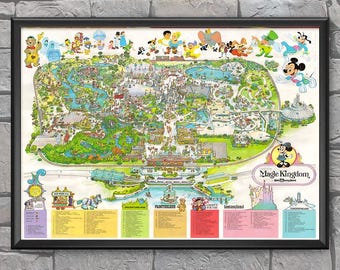 Disney World 1979 Magic Kingdom Guide Map Print Poster Reproduction Vintage Fantasyland Tomorrowland Wall Art Decor Castle Monorail 3866
