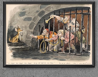 Pirates of the Caribbean Jail Scene Concept Art Print Poster Dog Key Disney World Disneyland Magic Kingdom Adventureland Wall Art Decor 3791