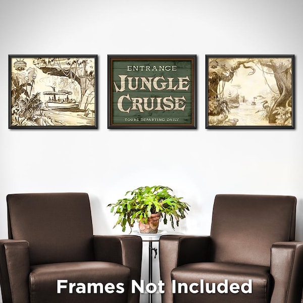 Juego de 3 impresiones de carteles de Jungle Cruise, póster de Disney World, Disneyland Adventureland, decoración de pared, Skipper, parte trasera del agua, Trader Sam 3548