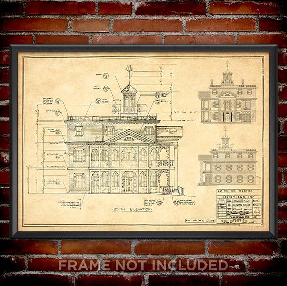 Haunted Mansion Blueprint Poster Print Concept Art Disneyland Disney Elevation Wall Art Patent Drawing Sketch Decor Grim Ghost Host 3995