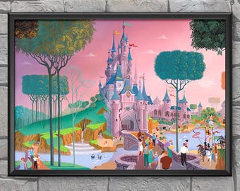 Disneyland Paris Castle Concept Print Poster Le Château de la Belle Sleeping Beauty Aurora Maleficent Euro Magic Kingdom Wall Art Decor 4012