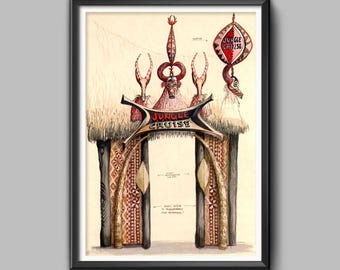 Jungle Cruise Print Poster Walt Disney World Disneyland Magic Kingdom Adventureland Map Wall Art Decor Concept Art - 3171