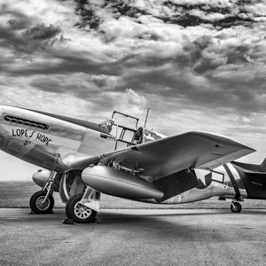 P-51 Mustang WWII Fighter Plane Wall Art In B&W, Aviation Art, North American, Fighter, Pilot gift, warbird, vintage airplane, gift for him