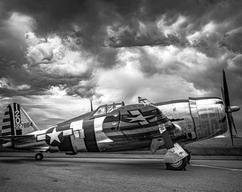 Vintage Airplane Photography,  Bonnie P-47D, WWII Fighter ,WW II Airplane Photography, B&W Print