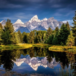 Grand Teton Mountains Reflection Schwabacher Landing  Grand Teton National Park,  Photo Canvas Wall Art Print, home decor, office decor