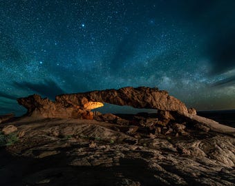 Sunset Arch Milky Way Print, Utah Desert Night Sky Photography
