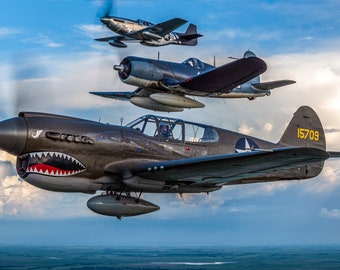 Pacific WW2 Fighters , gifts for him , P-40 Warhawk, Chance Vaught Corsair, P-51C Mustang, , Vintage Airplane, Fighter Plane, WW2
