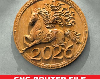 2026 Christmas, New Year STL File CNC Router Engraver, 3D Relief File Artcam Aspire CNC files Wood Art Wall Decor VCarve Relief Cut3d
