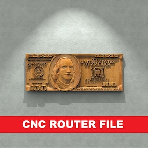 100 USD-dollar, Benjamin Franklin STL-modell CNC-fräs, gravör, Artcam Aspire CNC-filer, träkonst, väggdekor, VCarve Relief Cut3d