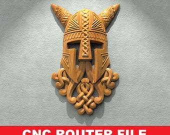 Viking Warrior Helmet 3D STL Model for CNC Router Wood Carving Norse Mythology Wall Decor Celtic Knot Beard Digital Download Art Design File