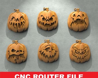 Halloween Pumpkins STL File Cnc Router Engraver, 3D Relief File Artcam Aspire CNC files Wood Art Wall Decor VCarve Relief Cut3d