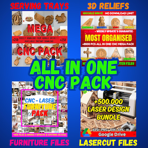 Laser Cut + Cnc Router Files Mega Bundle +500.000 Files For Cnc Router & Laser Cutter, Engraver, Reliefs, Trays, Furnitures, Lasercut Files