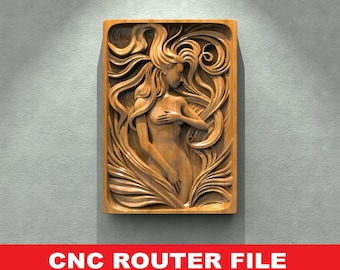 Girl Panno STL Model CNC Router Engraver Artcam Aspire CNC files Wood Art Wall Decor VCarve Relief Cut3d