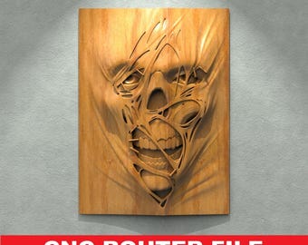 Zombie Skull Wall STL File CNC Router Engraver, 3D Relief File Artcam Aspire CNC files Wood Art Wall Decor VCarve Relief Cut3d