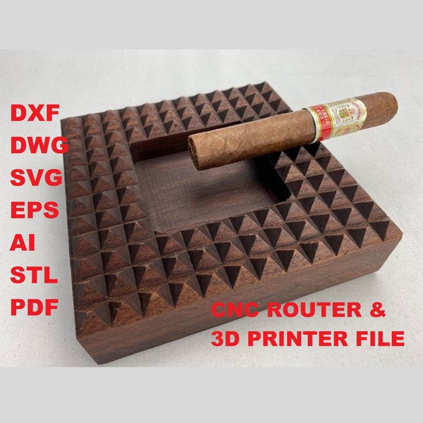 Pyramid Wooden Cigar Tray, Ashtray Cnc Router Files For Wood, Files For Cnc Router, Dxf, Dwg, Stl, Svg, Cnc Router, Laser Cutter, Engraver