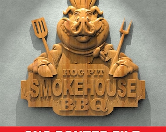 SmokeHouse BBQ , Restaurant STL File Cnc Router Engraver, 3D Relief File Artcam Aspire CNC files Wood Art Wall Decor VCarve Relief Cut3d