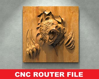 Bear Head Wall STL File CNC Router Engraver, 3D Relief File Artcam Aspire CNC files Wood Art Wall Decor VCarve Relief Cut3d
