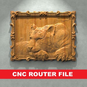 Tiger STL File CNC Router Engraver, 3D Relief File Artcam Aspire CNC files Wood Art Wall Decor VCarve Relief Cut3d
