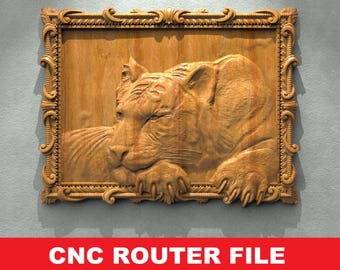 Tiger STL File CNC Router Engraver, 3D Relief File Artcam Aspire CNC files Wood Art Wall Decor VCarve Relief Cut3d