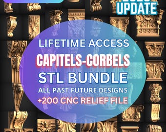 Cnc Router Capitels & Corbels Relief Files Mega Bundle, 200 Pcs Wall Decor, Stl File For CNC Router, Stl Files For Cnc Cutter, Engraver