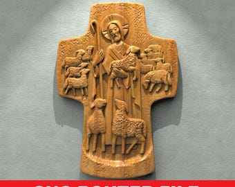 Jesus Chris and Cross STL File CNC Router Engraver, 3D Relief File Artcam Aspire CNC files Wood Art Wall Decor VCarve Relief Cut3d