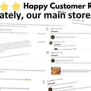 May include: Image featuring customer reviews with five-star ratings. Text at the top reads "Happy Customer Reviews." The text "Unfortunately, our main store is closed" is also visible. Reviews include text and product images.