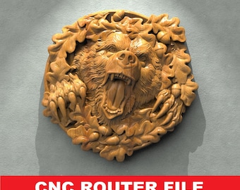Bear Head Wall STL File CNC Router Engraver, 3D Relief File Artcam Aspire CNC files Wood Art Wall Decor VCarve Relief Cut3d