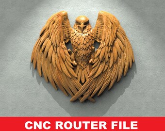 Eagle Crest Wall STL File CNC Router Engraver, 3D Relief File Artcam Aspire CNC files Wood Art Wall Decor VCarve Relief Cut3d