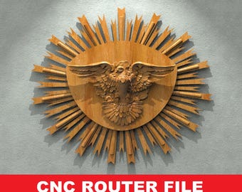 Eagle Wall STL File CNC Router Engraver, 3D Relief File Artcam Aspire CNC files Wood Art Wall Decor VCarve Relief Cut3d