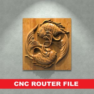 Fish STL File CNC Router Engraver, 3D Relief File Artcam Aspire CNC files Wood Art Wall Decor VCarve Relief Cut3d
