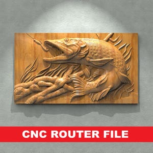 Fishing STL File CNC Router Engraver, 3D Relief File Artcam Aspire CNC files Wood Art Wall Decor VCarve Relief Cut3d