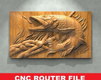 Fishing STL File CNC Router Engraver, 3D Relief File Artcam Aspire CNC files Wood Art Wall Decor VCarve Relief Cut3d